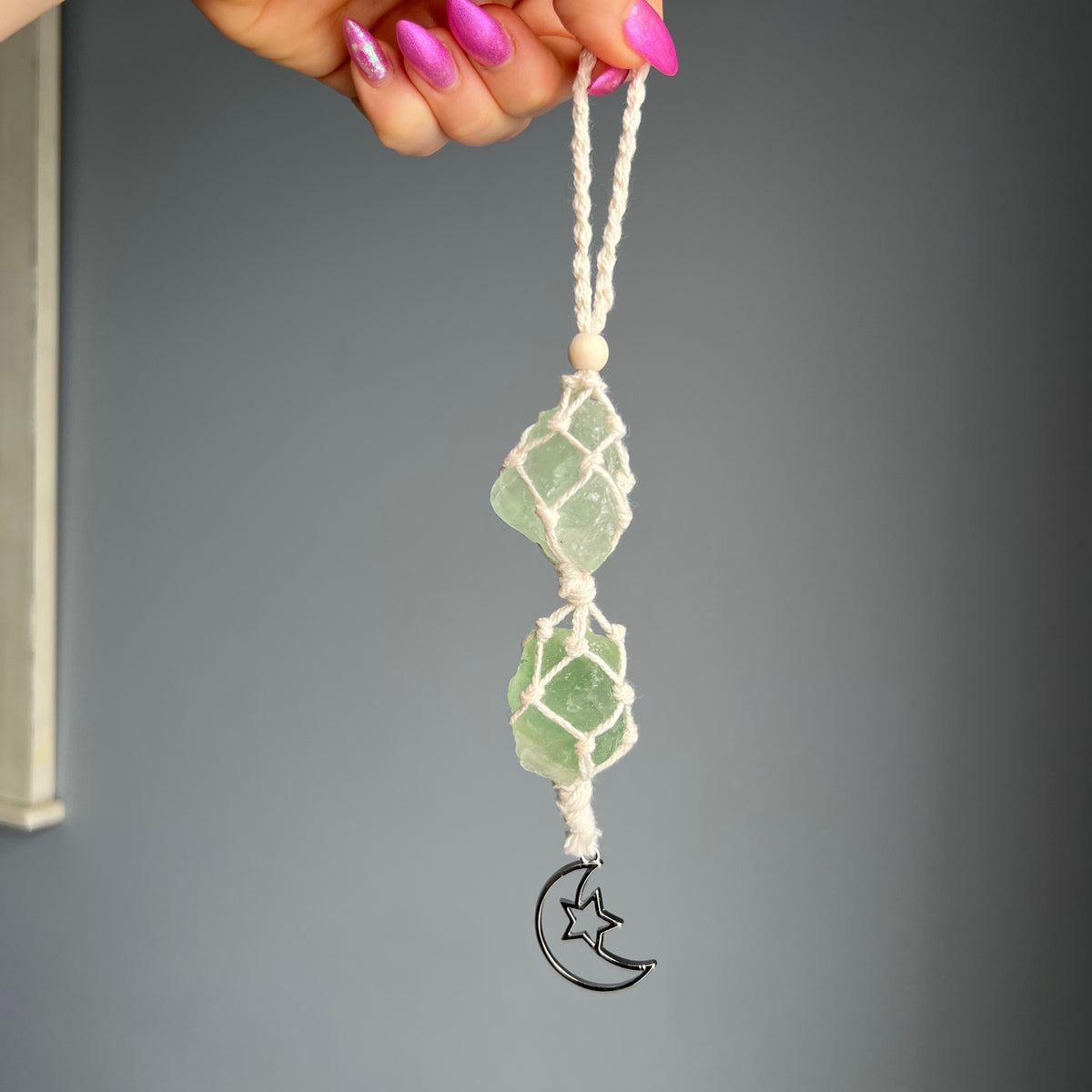 Green Fluorite Macrame Crystal Specimen Hanger – Wholehearted Crystal Creations