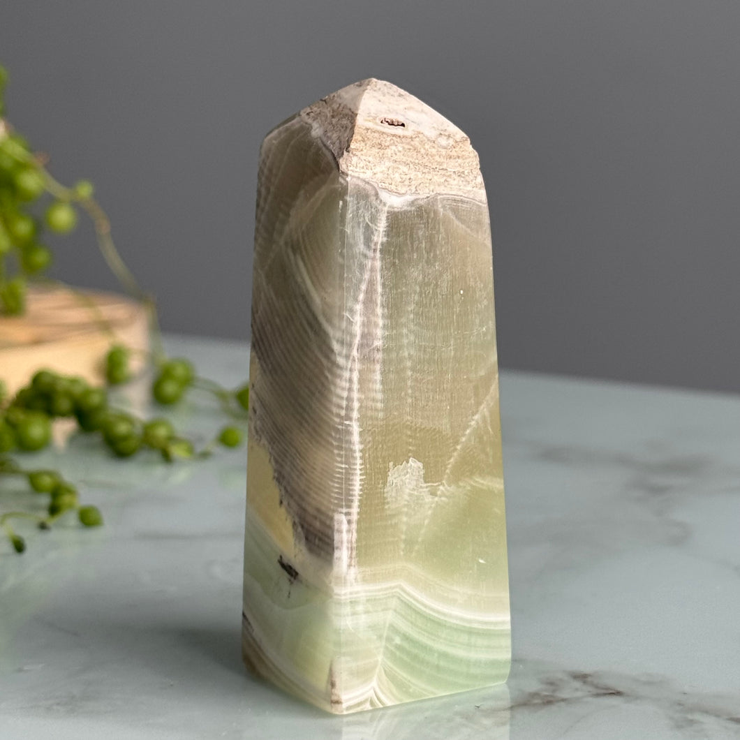 Green Calcite Tower Crystal Specimen