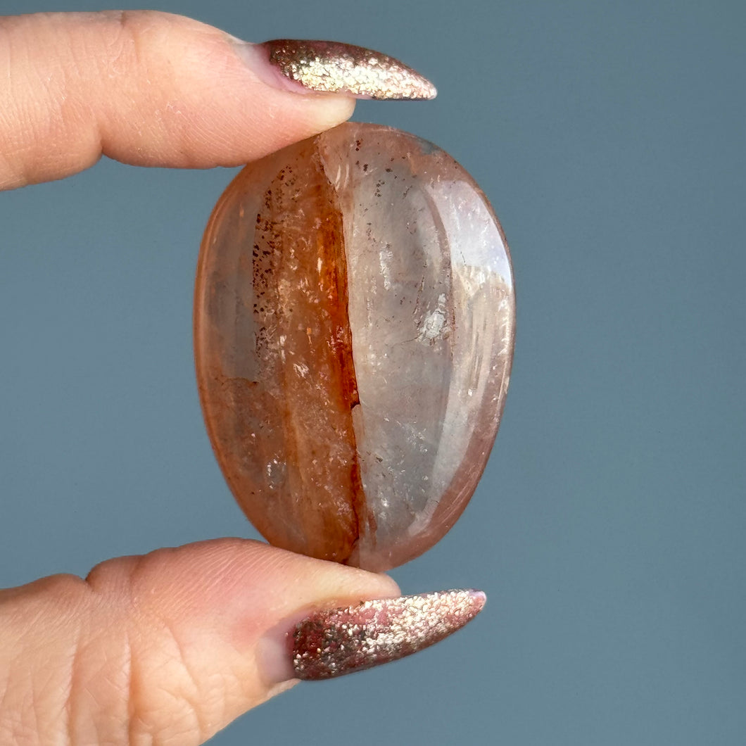 Hematoid (Fire) Quartz Palm Stone Crystal Specimen