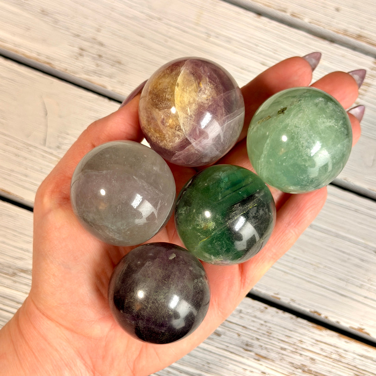 Rainbow Fluorite Palm Stone Specimen – Wholehearted Crystal Creations