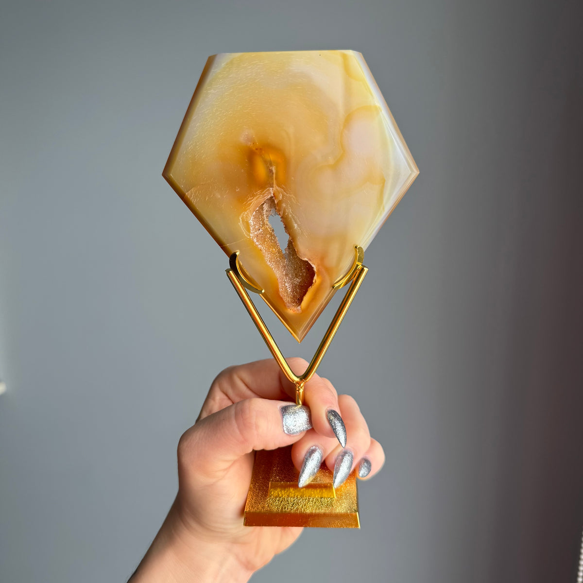 Agate Druzy Diamond Specimen on Stand – Wholehearted Crystal Creations