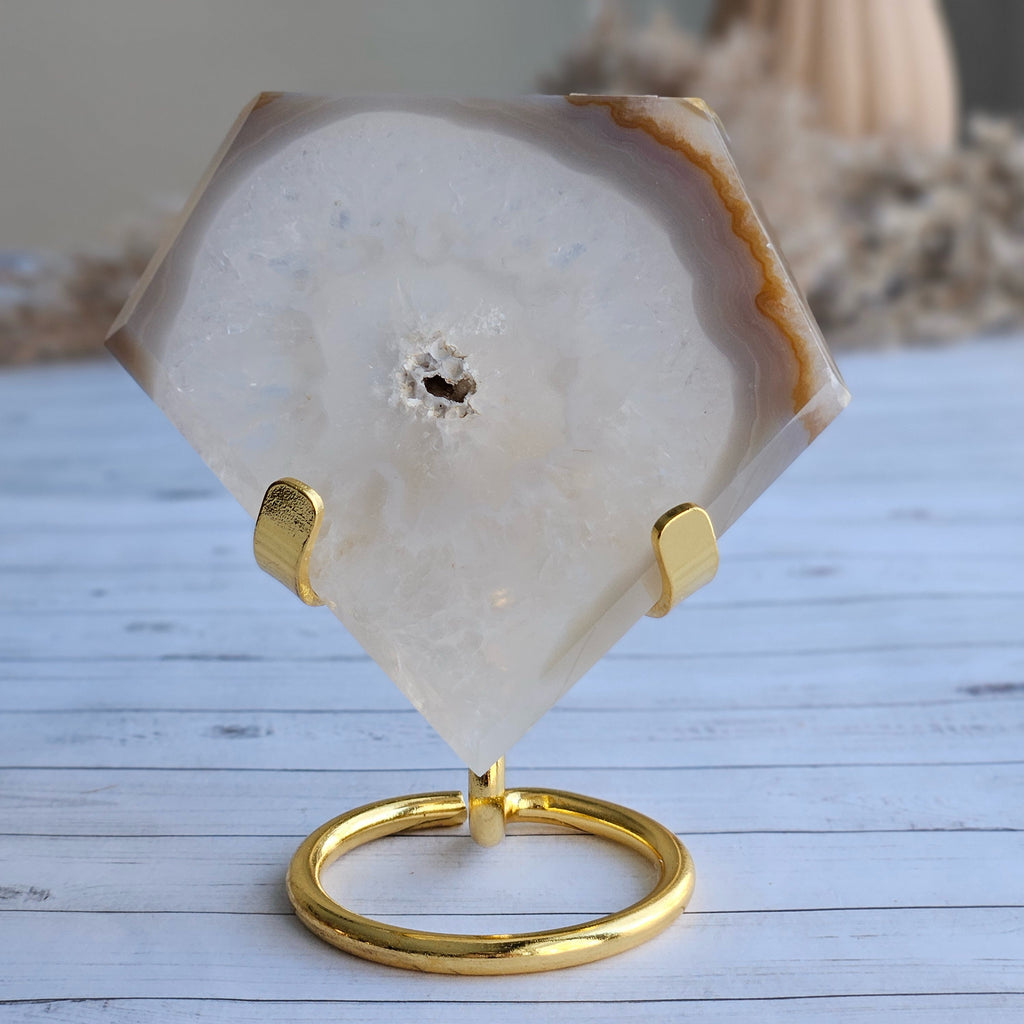 Agate Druzy Diamond Specimen on Stand – Wholehearted Crystal Creations
