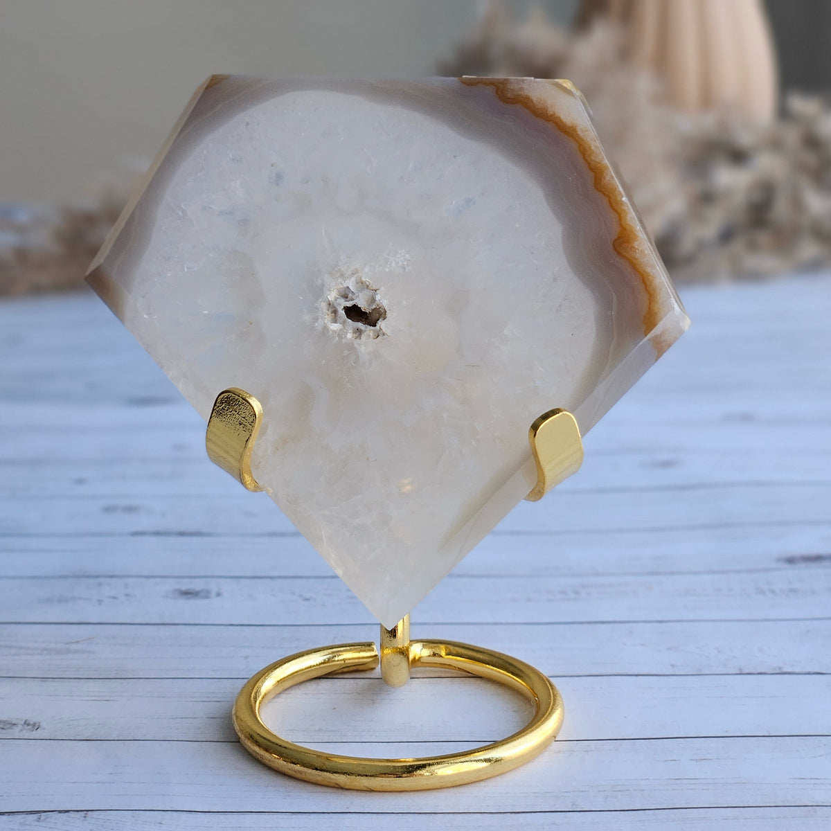 Agate Druzy Diamond Specimen on Stand – Wholehearted Crystal Creations