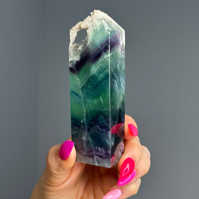 Rainbow Fluorite + Scolecite Tower specimen