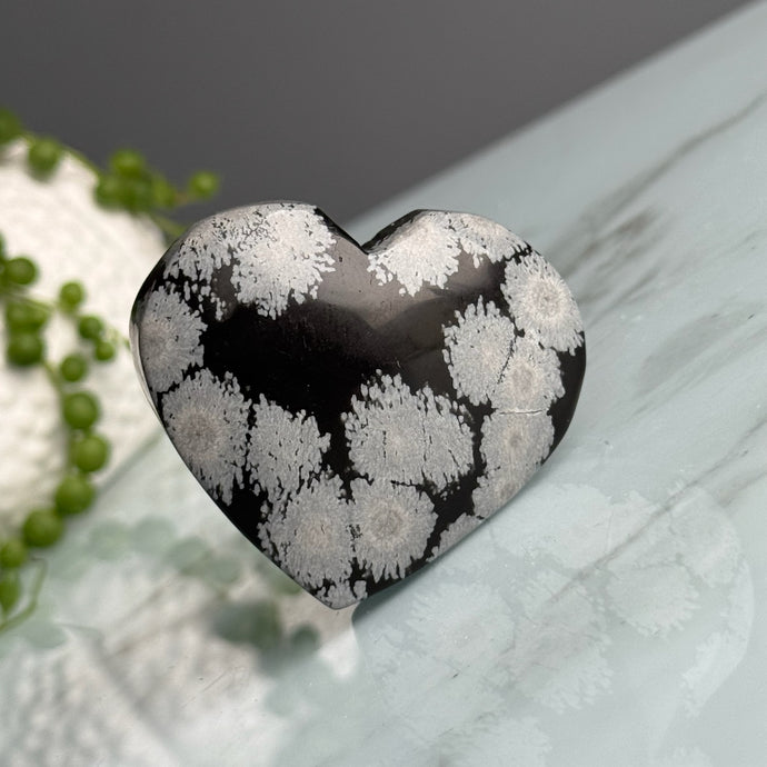 Snowflake Obsidian Heart Carving Specimen