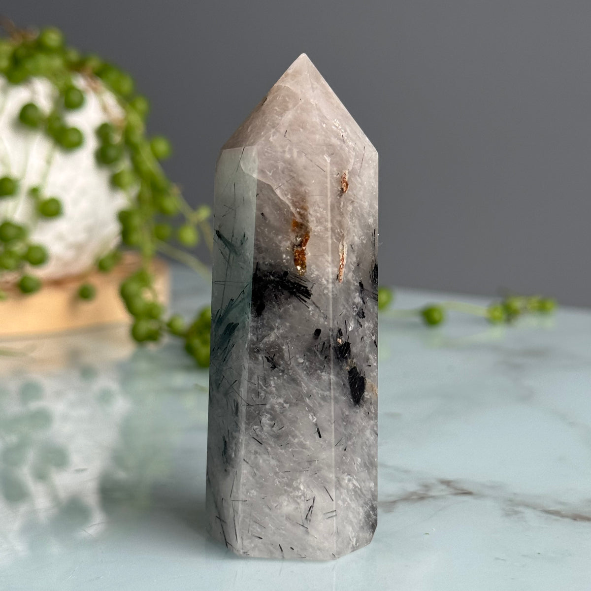Tourmalated Quartz Tower Crystal Specimen