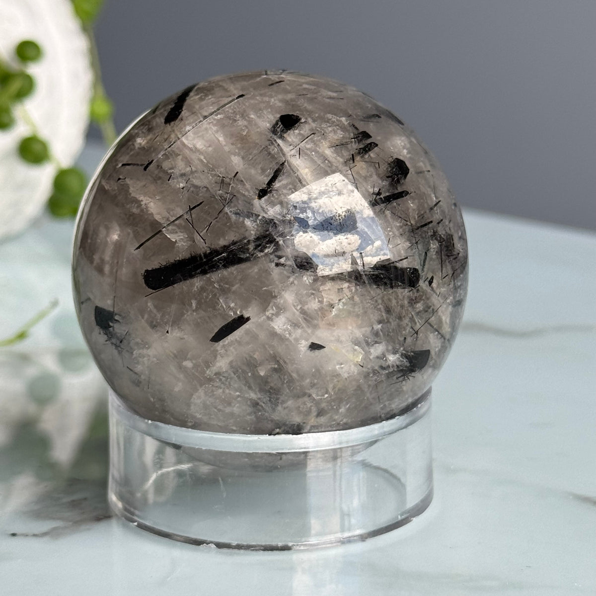 Tourmalated Quartz Sphere Crystal Specimen – Wholehearted Crystal Creations