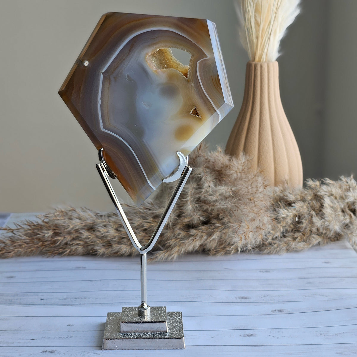 Agate Druzy Diamond Specimen on Stand – Wholehearted Crystal Creations