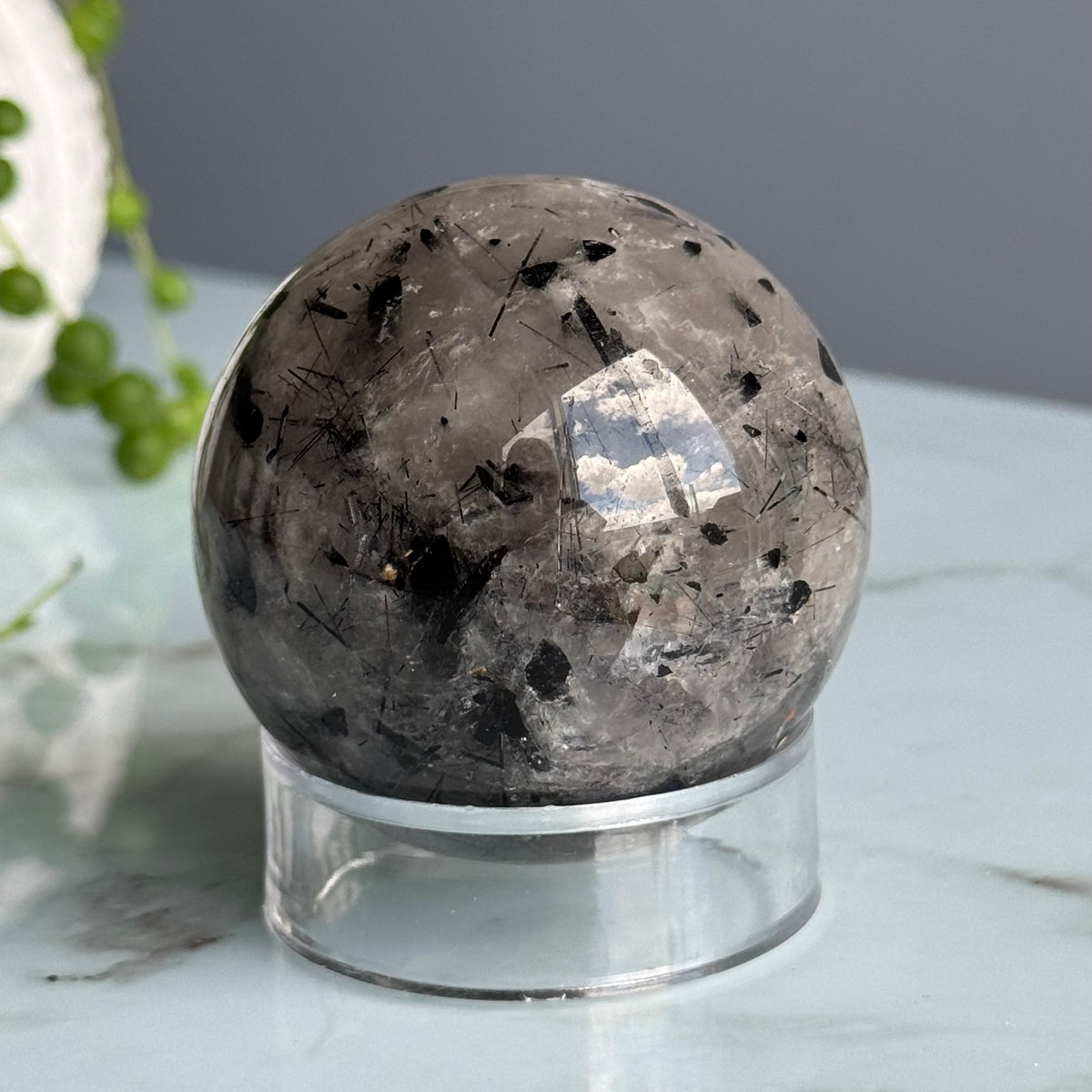 Tourmalated Quartz Sphere Specimen – Wholehearted Crystal Creations