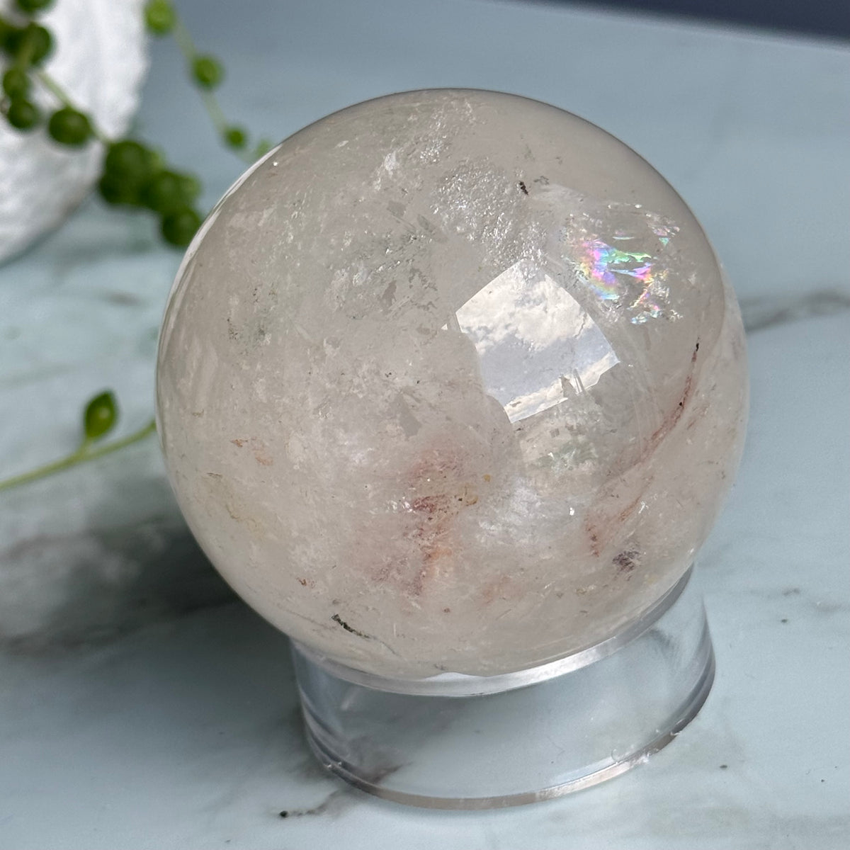 Clear Quartz Hematoid Inclusion Sphere Crystal Specimen – Wholehearted Crystal Creations