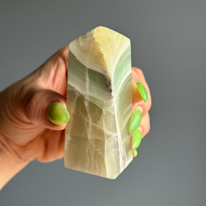 Green Calcite (Fingerprint) Crystal Tower Specimen CT32 – Wholehearted Crystal Creations