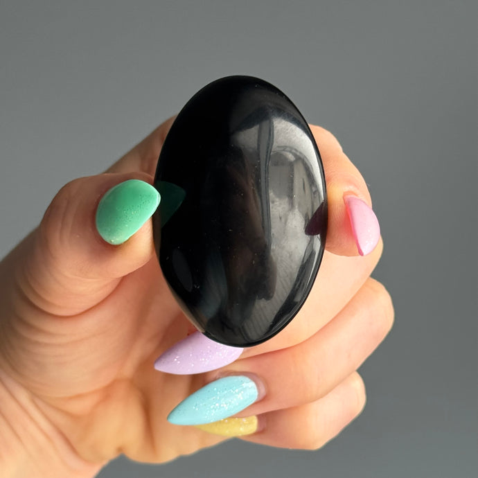 Black Obsidian Palm Stone Crystal Specimen