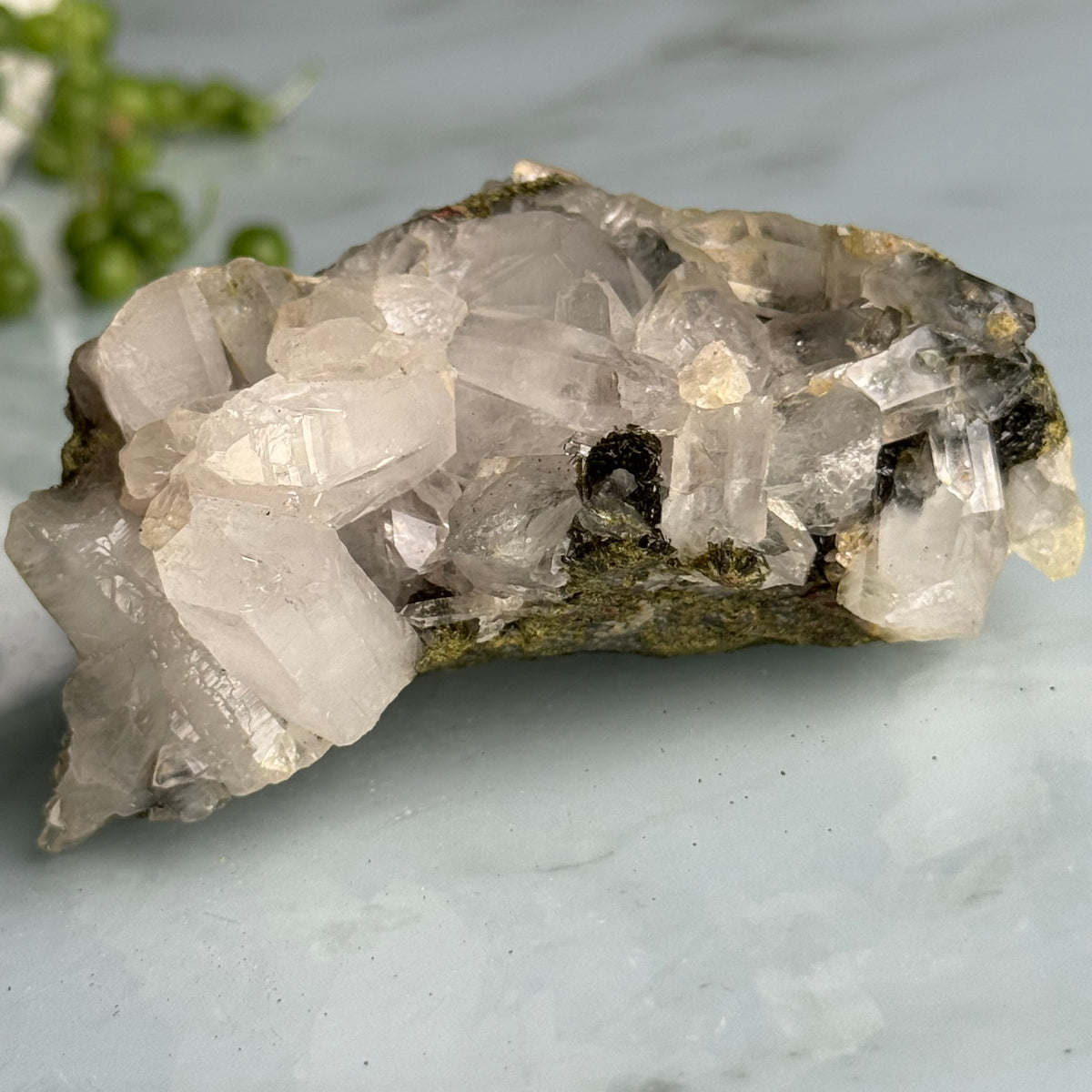 Epidote Chlorite in Quartz Crystal Specimen – Wholehearted Crystal Creations