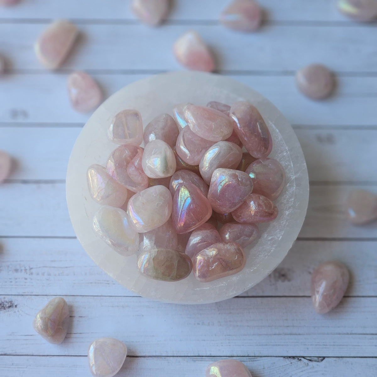 Aura Rose Quartz Small Tumbled Pocket Stone Specimen – Wholehearted Crystal Creations
