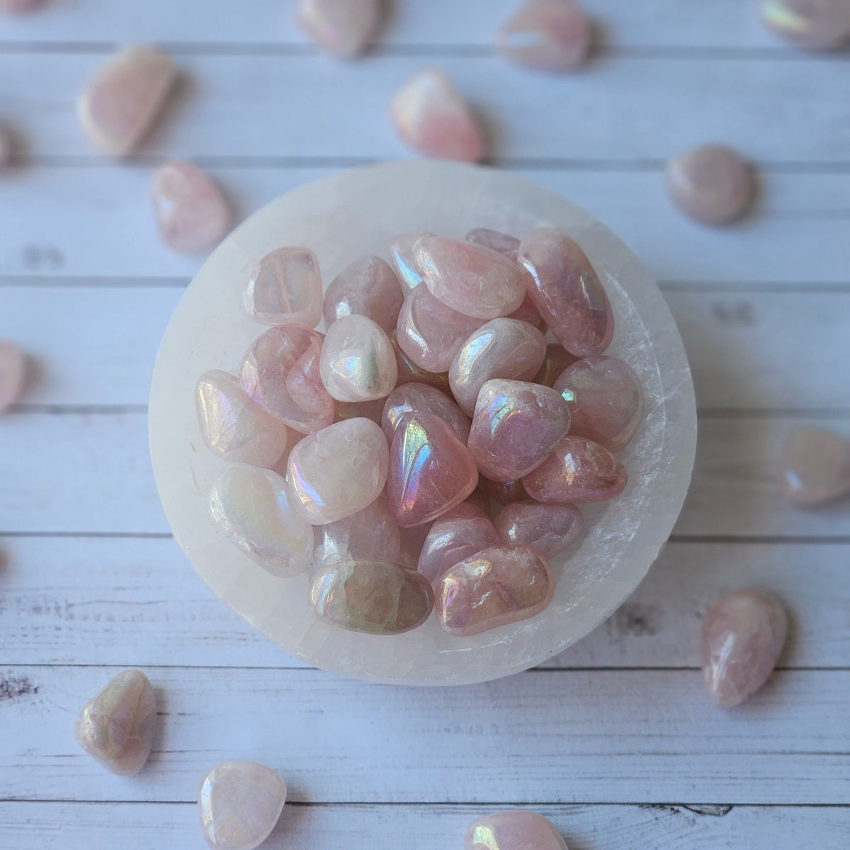 Aura Rose Quartz Medium Tumbled Pocket Stone Specimen – Wholehearted Crystal Creations