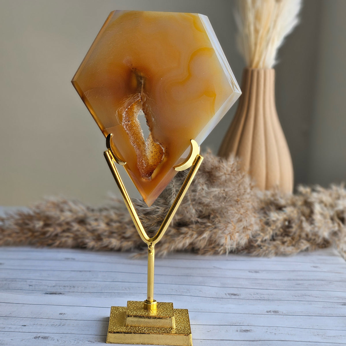 Agate Druzy Diamond Specimen on Stand – Wholehearted Crystal Creations