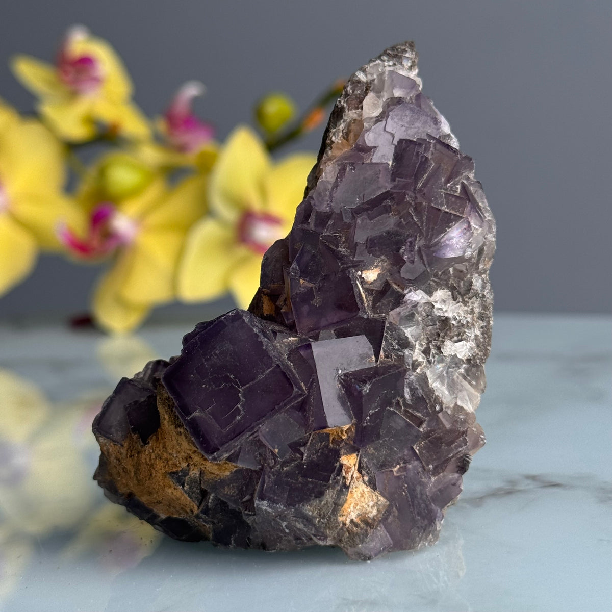 Purple Fluorite raw crystal specimen — alternate view