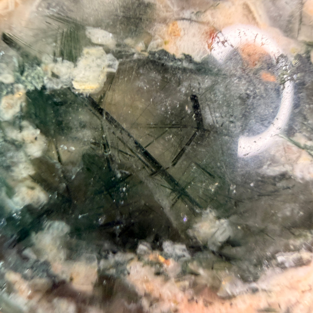 Epidote Quartz with Plume Polished Sphere Specimen