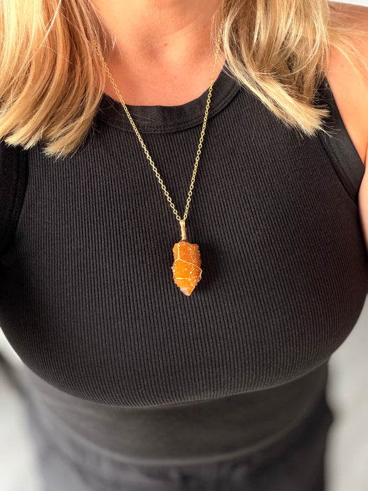 Sunshine Citrine Spirit Quartz Wire Wrapped Crystal Necklace