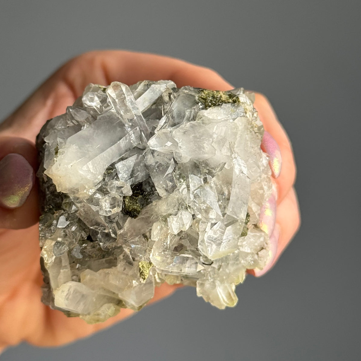 Epidote + Chlorite in Quartz Specimen #8 – Wholehearted Crystal Creations
