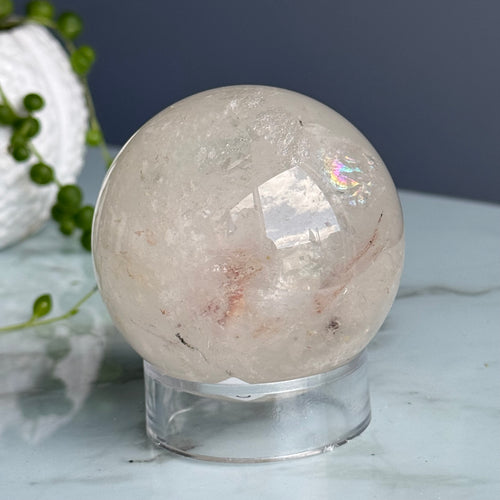 Clear Quartz Hematoid Inclusion Sphere Crystal Specimen – Wholehearted Crystal Creations