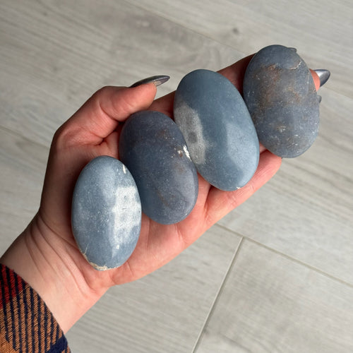 Angelite Palm Stone Crystal Specimen – Wholehearted Crystal Creations