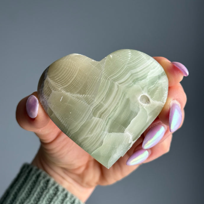 Green (Fingerprint) Calcite Heart Carving Specimen