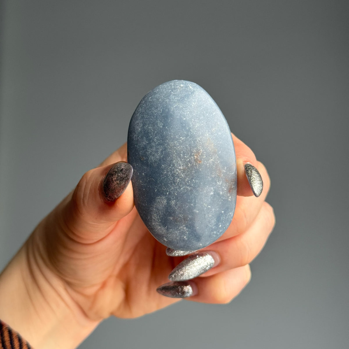 Angelite Palm Stone Crystal Specimen – Wholehearted Crystal Creations
