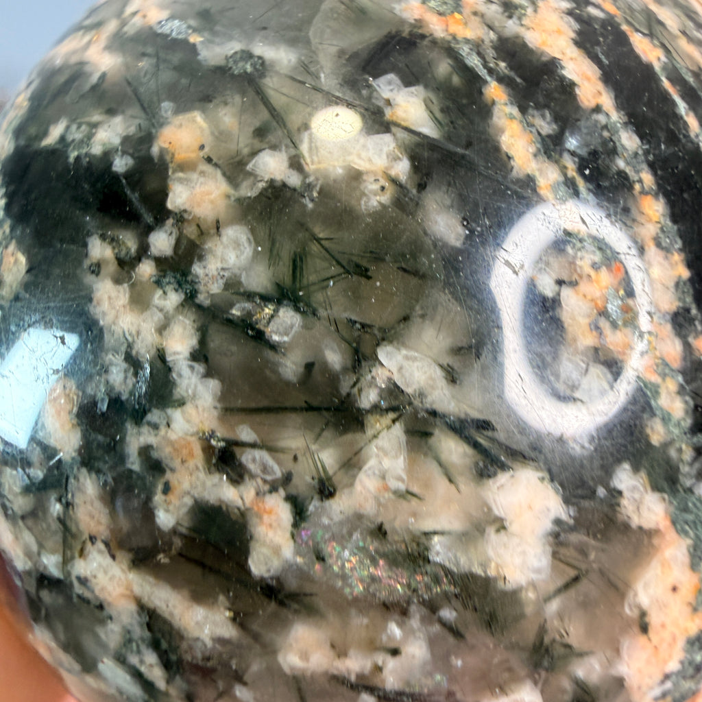 Epidote Quartz with Plume Polished Sphere Specimen