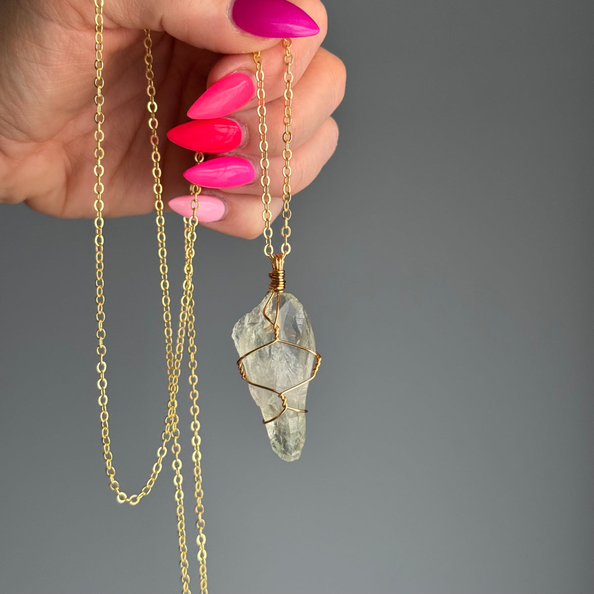 Prasiolite (green amethyst) wire wrapped crystal necklace on silver chain – Wholehearted Crystal Creations