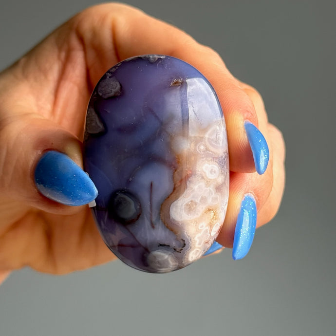 Blue Flower Agate Palm Stone Specimen