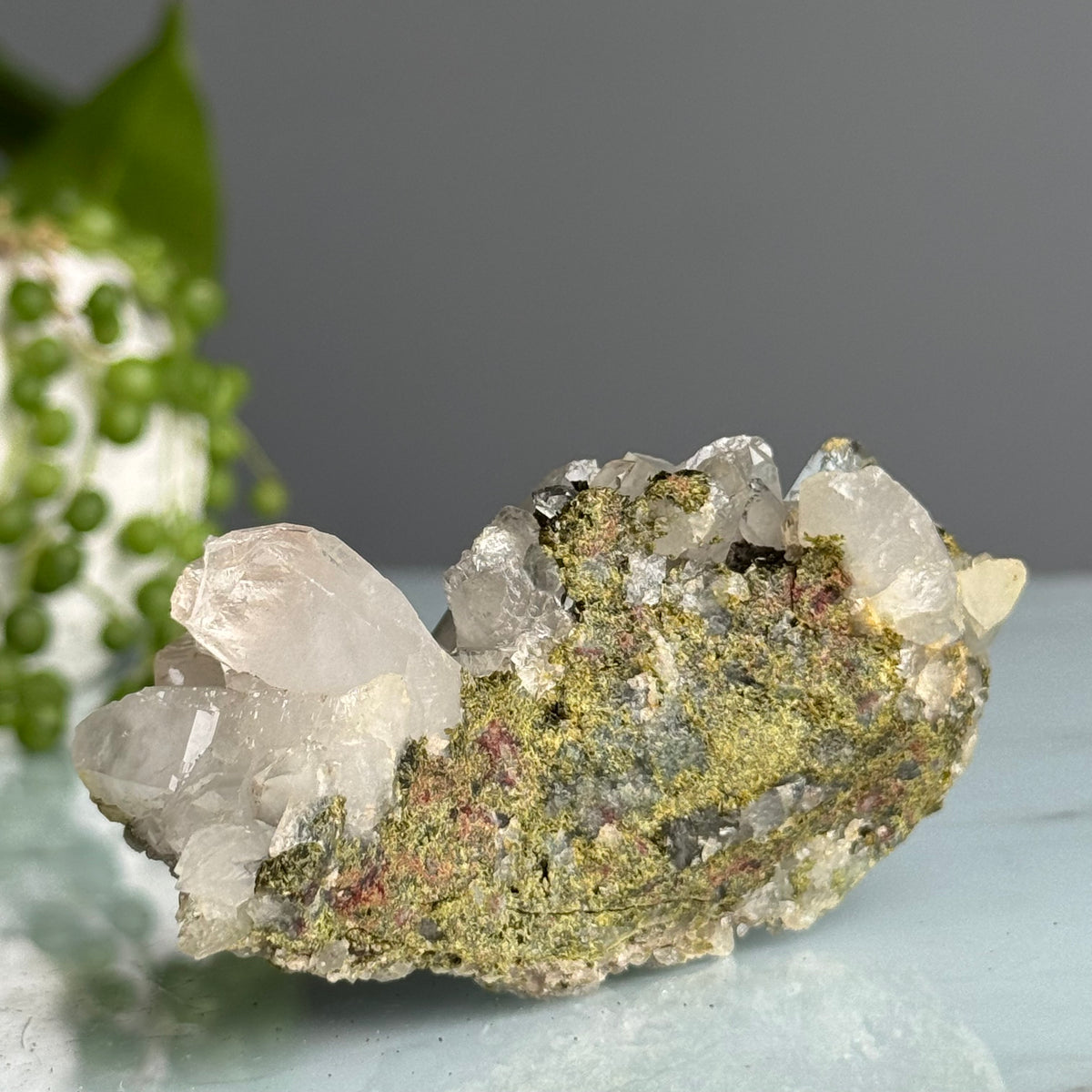 Epidote Chlorite in Quartz Crystal Specimen – Wholehearted Crystal Creations