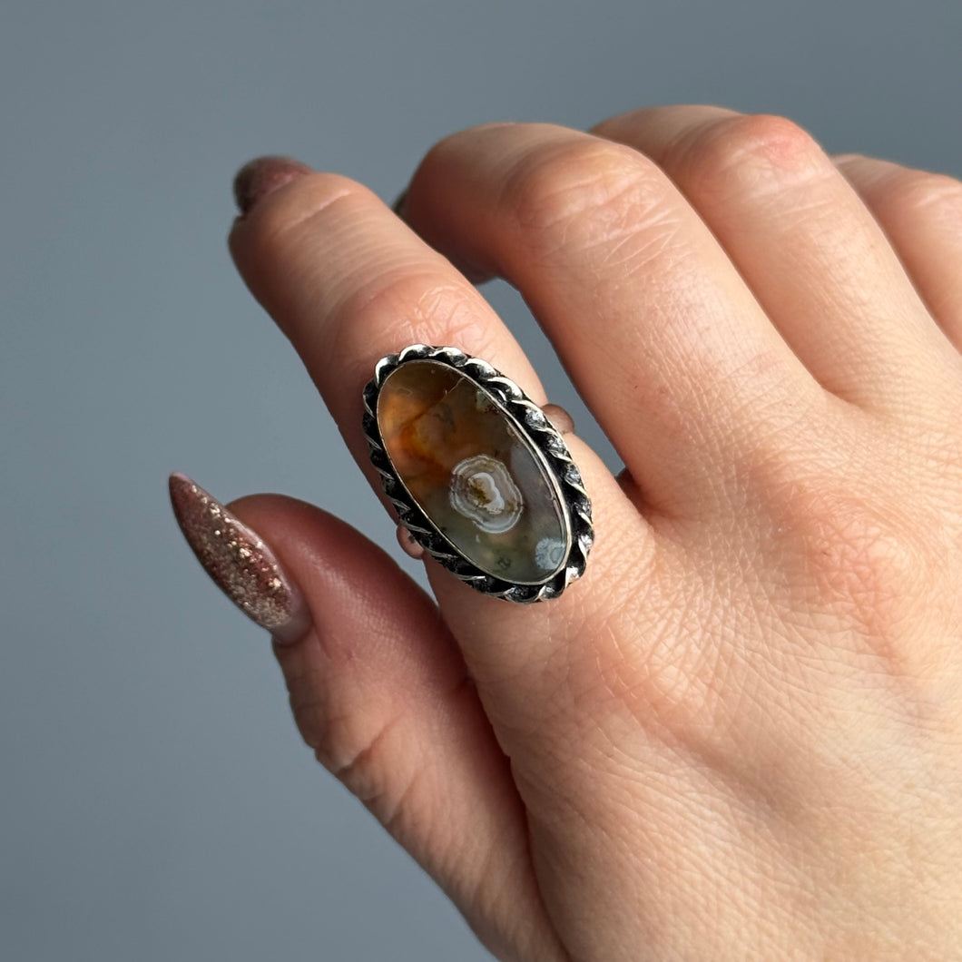 Carnelian + Moss Agate Size 8 Ring