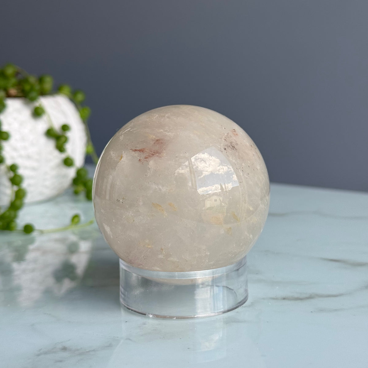 Clear Quartz Hematoid Inclusion Sphere Crystal Specimen – Wholehearted Crystal Creations