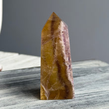 Yellow and Purple Flourite Tower Crystal Specimen