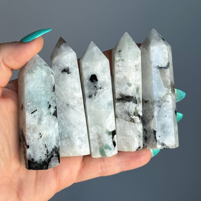 Rainbow Moonstone + Aquamarine Tower
