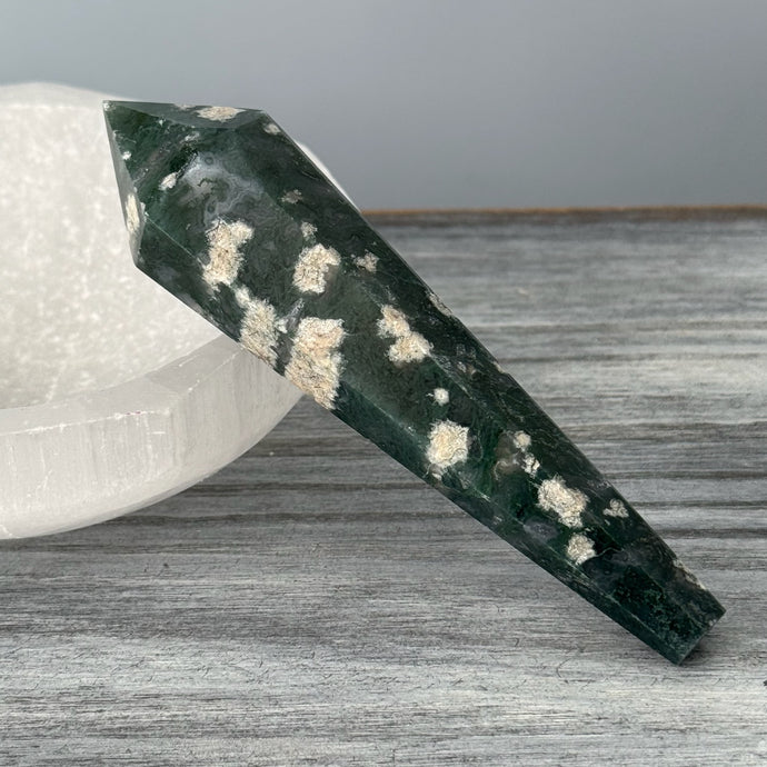 Moss Agate Scepter Point Specimen
