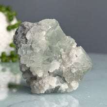 Etched QR Code Fluorite with Calcite Crystal Specimen