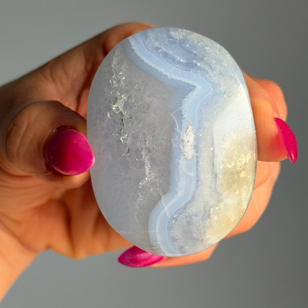 Blue Lace Agate Chalcedony Palm Stone Specimen (BA36)
