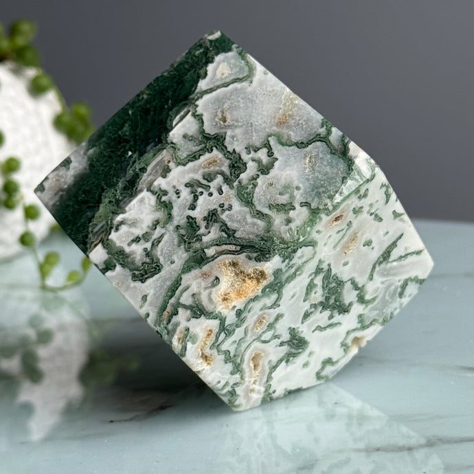 Moss Agate Cube Carving Specimen