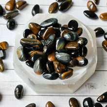 Blue and Yellow Tiger’s Eye Tumbled Pocket Stone Specimen (MED)