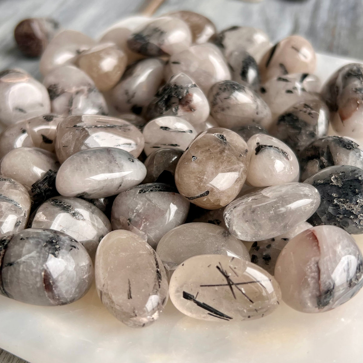 Tourmalated Quartz Tumbled Stone Specimen – Wholehearted Crystal Creations