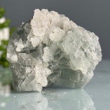 Etched QR Code Fluorite with Calcite Crystal Specimen