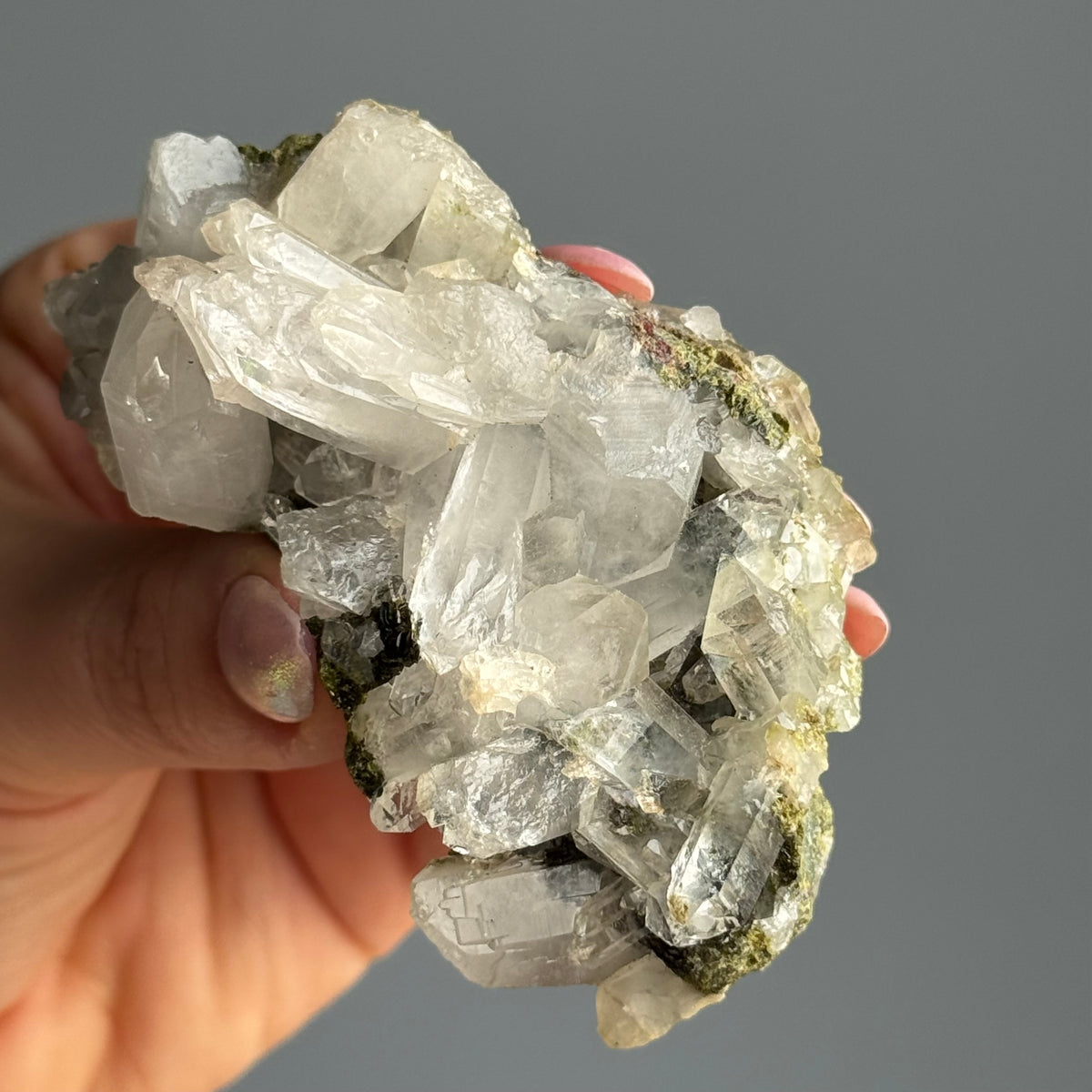Epidote Chlorite in Quartz Crystal Specimen – Wholehearted Crystal Creations