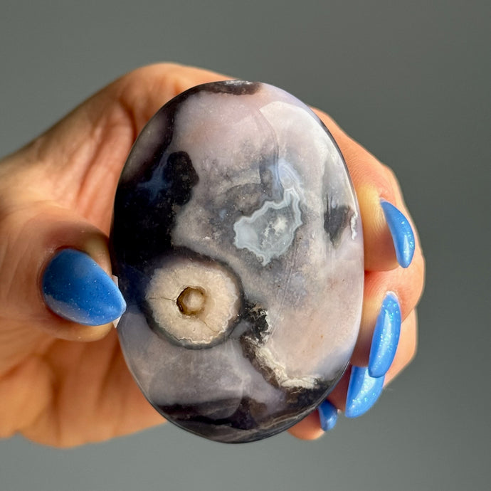 Blue Flower Agate Palm Stone Specimen