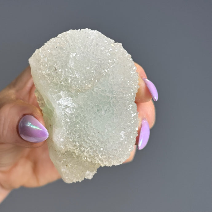 Green Sugar Fluorite with Quartz Druzy specimen