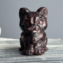 Garnet in Arfvedsonite Cat Carving Specimen