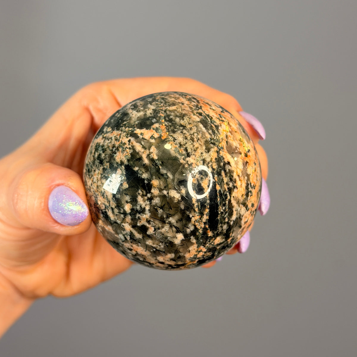 Epidote Quartz with Plume Polished Sphere Specimen
