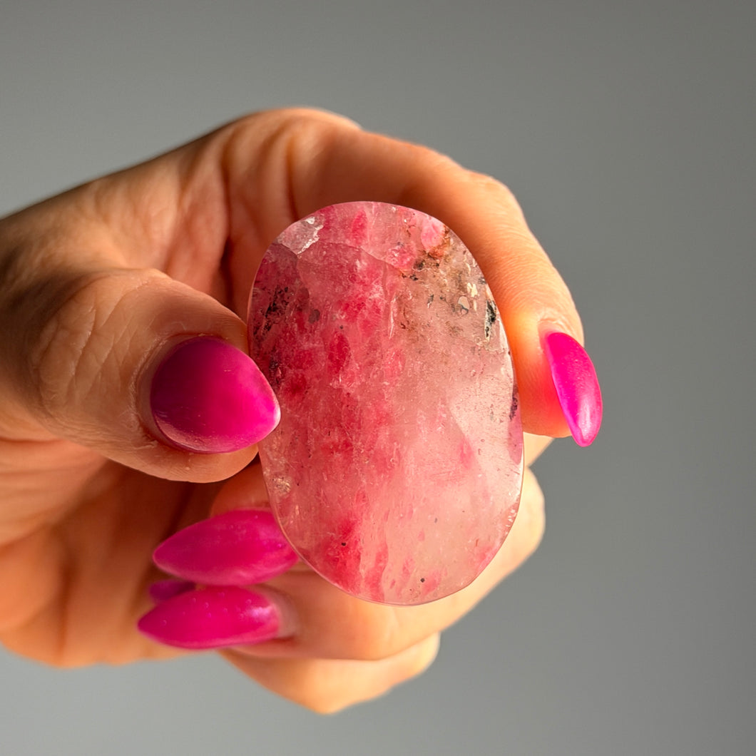 Rhodonite & Quartz Mini Palm Stone Crystal Specimen (R18)