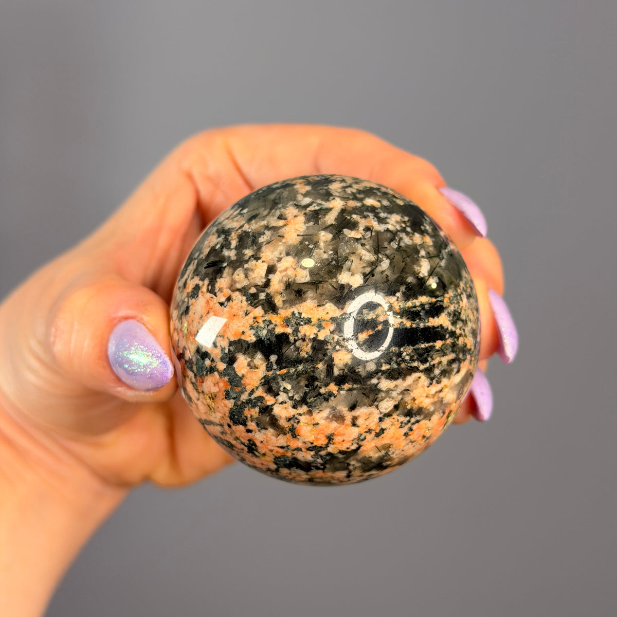 Epidote Quartz with Plume Polished Sphere Specimen